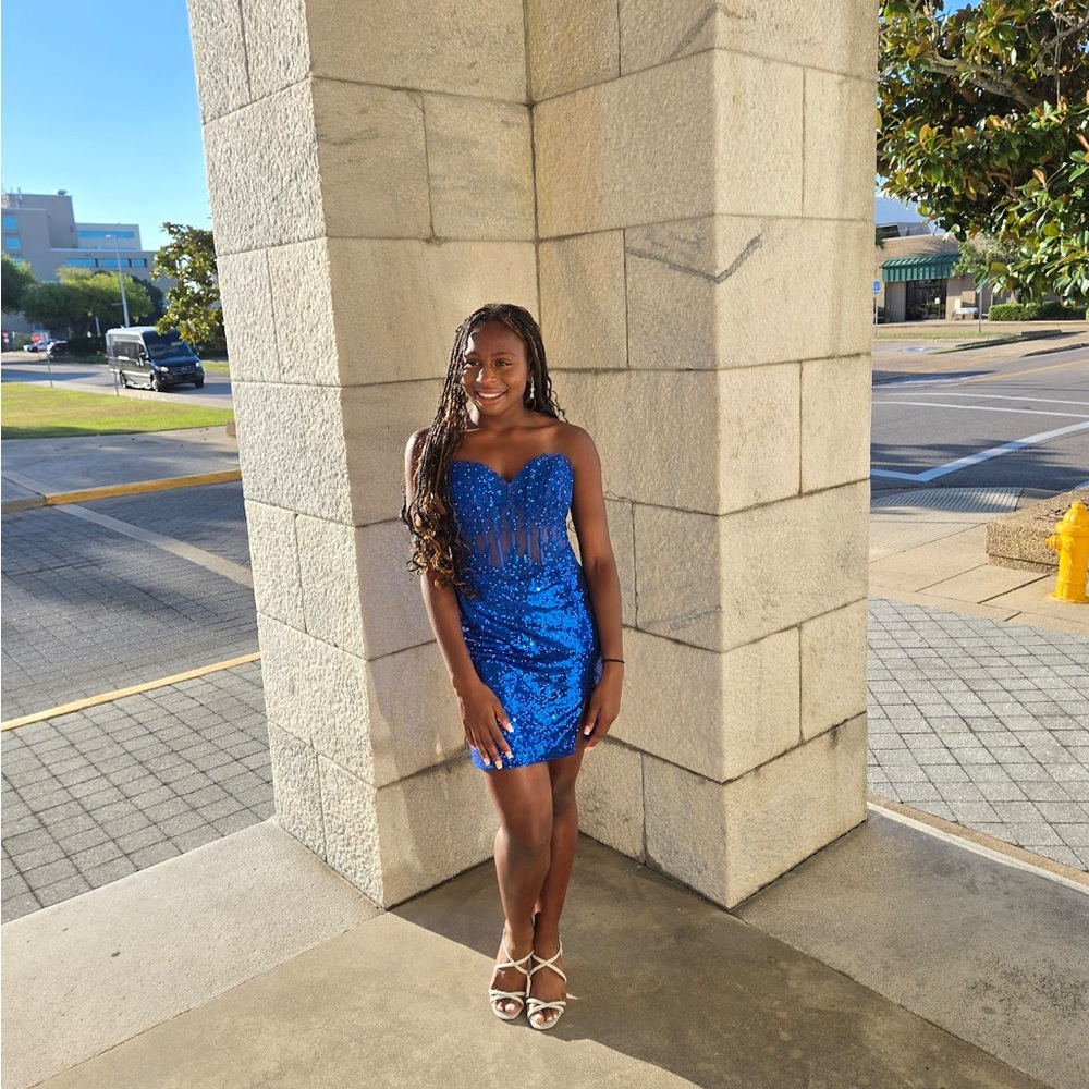 Blue Sequin Hoco Dress